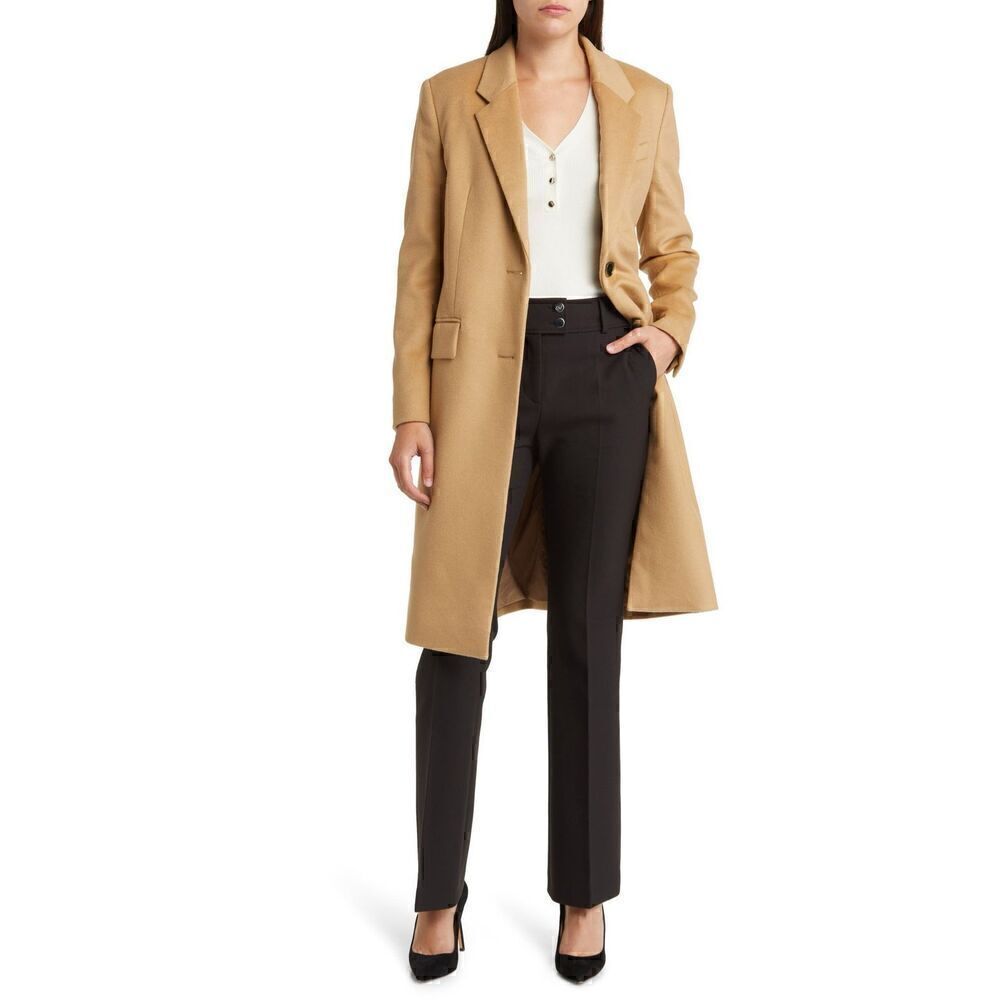 BOSS Women’s Camel Brown Virgin Wool-Cashmere Blend Catara Coat Size 42R